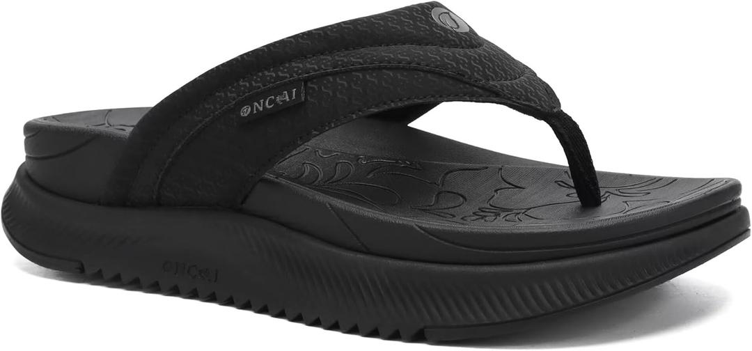 ONCAI Women's Orthotic Cushion Flip Flops Recovery Walking Sandals for Women with Arch Support Summer Comfortable Slip On Flip Flops for Womans  (7, Black)