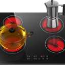 Karinear Drop-in 4 Burner Electric Cooktop 24 Inch Radiant Cooktop, Electric Stove Top with Residual Heat Indicator, Child Safety Lock, Timer, 220-240V, 6000W, Hard Wire(No Plug)