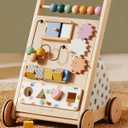 Tiny Land Wooden Baby Walker, Adjustable Speed Baby Push Walker for Boys and Girls, Montessori Activity Center Push Toy for Kids' Development, Ideal Christmas Gift for Toddlers (Morandi)