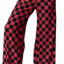Acelitt Womens Checkered Pants | Wide Leg, Elastic Waist, Relaxed Fit, Pockets, Casual Summer Outfits for Beach, Vacation, Lightweight Comfy Lounge Trousers (Red, M)