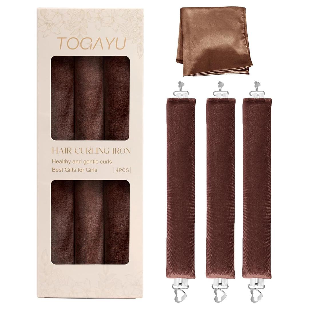 Heatless Curls, Heatless Curls Overnight Hair Care Set - Jumbo Velvet Hair Curlers to Sleep In, Soft Heatless Curling Rods for All Hair Types (Brown)