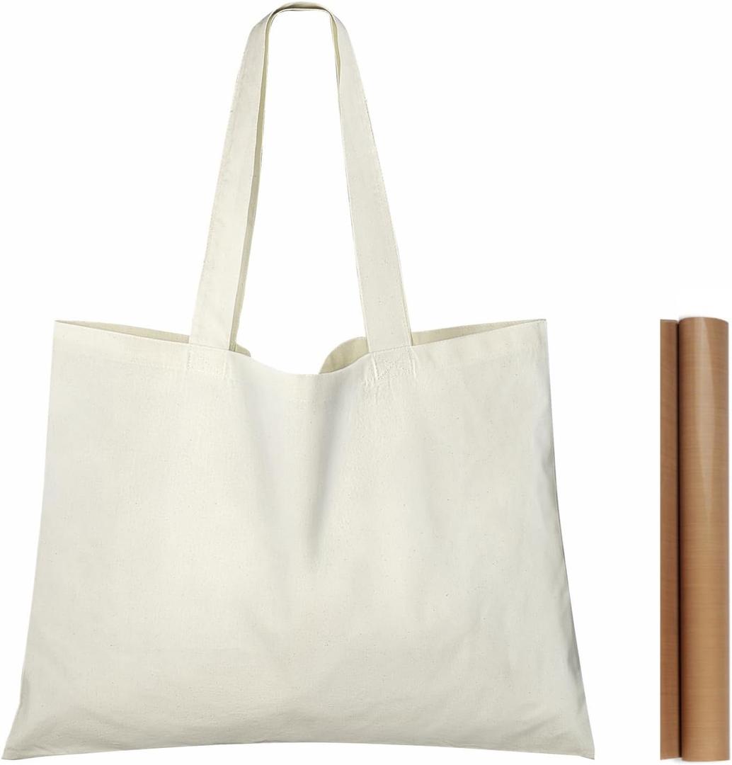 NPBAG 15 Pack 20'' X 16'' Large Natural Cotton Tote Bags, Lightweight Blank Bulk Cloth Bags with 1pc of PTFE Teflon Sheet