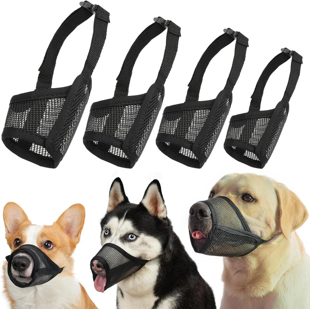 LUCKYPAW Dog Muzzle Suits for Small Medium Large Dogs, Mesh Muzzle Pack Anti Biting Chewing, Breathable Mouth Guard Sets with Adjustable Strap for Grooming Walking Vet Visiting(4 Pieces)