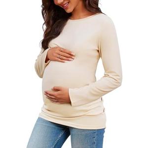 Chuanqi Womens Maternity Shirt Fall Long Sleeve Crew Neck T-Shirts Pregnancy Clothes Side Ruched Tunic Tops XXL