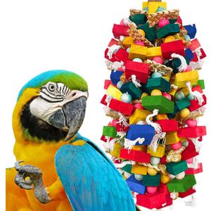Extra Large Bird Toys for Macaws Cockatoos Amazons Chew - Natural Wood Parrot Chewing Toy with Foraging, Bird Cage Activity Center (Multicolor)