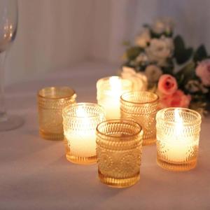 Efavormart 6 Pack Amber Gold Glass Primrose Candle Holders, Votive Tealight Holders