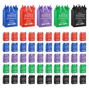 Addblu 100-Piece Christmas Employee Appreciation Gift Bags Bulk - Set Includes 50 Luxury Team Bag (8x5x10 Inches) & 50 Tissue Papers, for Staff, Coworkers, Teacher, Thank You & Valentine‘s Day Gifts (5 Colors, 50 Pcs)