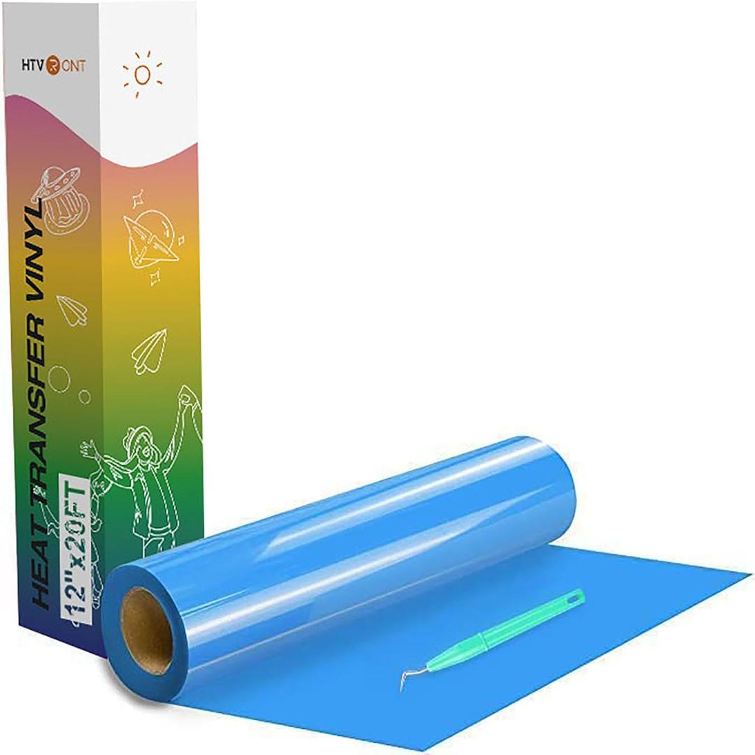HTVRONT HTV Vinyl Rolls Heat Transfer Vinyl - 12" x 20ft Lake Blue HTV for Shirts, Iron on Vinyl for All Cutting Machines - Easy to Cut & Weed for Heat Transfer Design (Lake Blue)