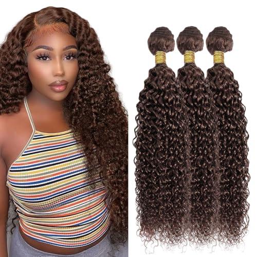 Brown Bundles Human Hair Color 4 Kinky Curly Bundle 12 14 16 Inch Brazilian Virgin Hair 3 Bundles Color 4 Bundle Double Weft Hair Weave