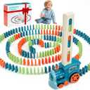 Kids Games Domino Train Toys, 200PCS Automatic Stacking Creative Game 3+ Year Old - Stem Montessori Toy for Boys 4-6 - Christmas Birthday Gifts Blue