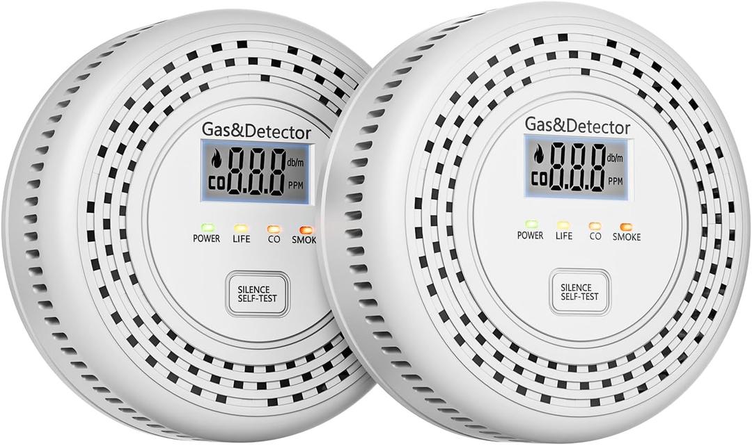2-Pack Smoke Detector Carbon Monoxide Detector Combo,Combination Smoke and Carbon Monoxide Detector with Display,Essential CO Alarm with Battery