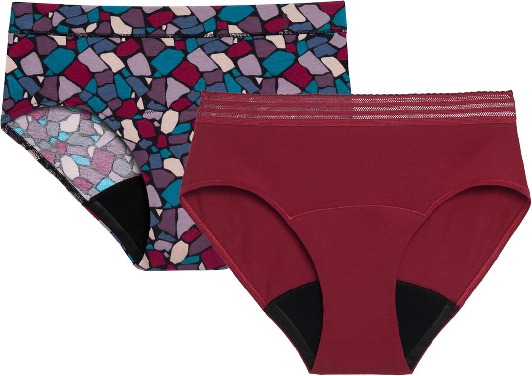 Thinx for All Period Underwear, Everyday Comfort Brief, Holds Up to 12 Regular Tampons*, Period Panties, Leakproof, Reusable & Controls Odor, Mosaic + Rhubarb with Lace, M