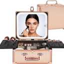 Relavel Makeup Bag with LED Mirror, Makeup Box Travel Train Case with Rechargeable Lighted Mirror, Cosmetic Brush Organizer Storage for Makeup Artists Gifts for Women and Girls, Rose Gold (Small)