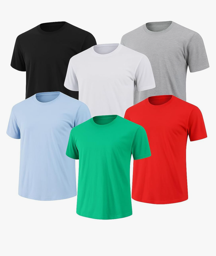 6-Pack Bulk Men’s T-Shirts – Soft Pre-Shrunk Premium Cotton, Short Sleeves, Reinforced Collar, Crew Neck, Casual Fit, XL