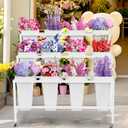 Asee'm Flower Display Stand With 12PCS Buckets 3 Tier Flower Cart Display Stand with Wheels Heavy Duty Moving Metal Plant Stand Flower Bar Flower Rack for Florist Indoor Outdoor Patio Garden White