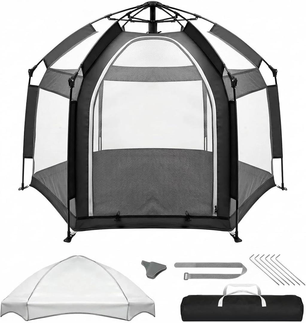 Palopalo Black Pop Up Baby Beach Tent - UPF50+ Sun Protection Canopy & Mosquito Net, Instant Setup Portable Playpen for Indoor & Outdoor Play, Lightweight Pack and Play Yard