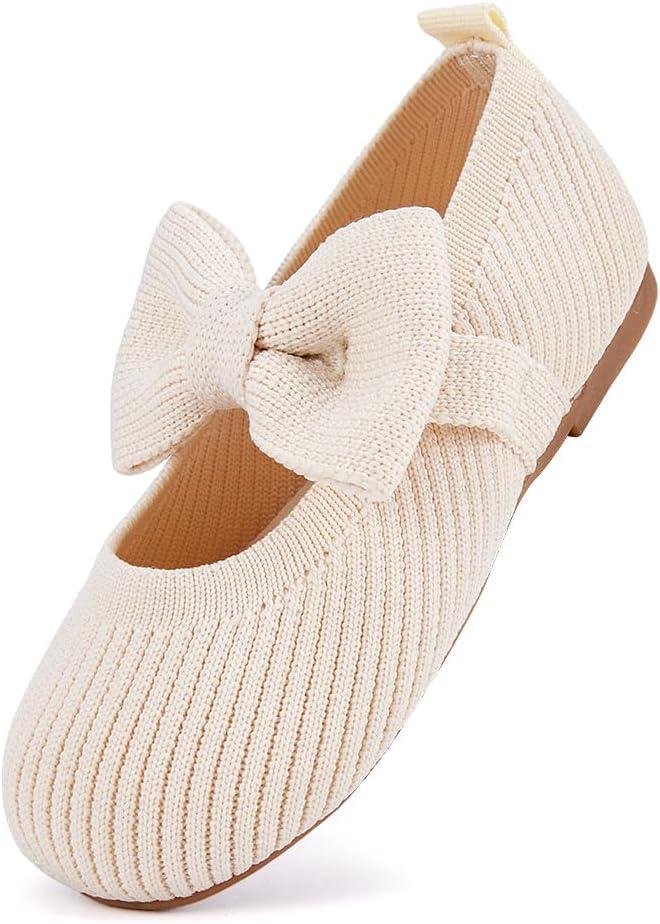BMCiTYBM Toddler Girls Dress Walking Shoes Knitting Mary Jane Flats Ballet Party (Camel)