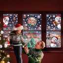 2 x Christmas Decor, Christmas Window Clings, Snowflake Window Stickers Decals with Santa Claus Snowman Reindeer, PVC Xmas Decorations Clings for Holiday Party Decorations Accessories (b)