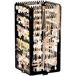 17Dec 360 Rotating Earring Holder Organizer Stand,5 Tiers Acrylic Jewelry Organizers and Storage, Stud Earring Organizers and Storage,212 Holes and 212 Grooves for Earrings Necklaces chain bracelet