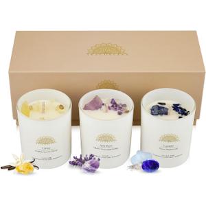 Soy Candles with Crystals - Aromatherapy Scented Candle for Women - Lavender Vanilla Gift Set - Small Wax Melts - 2 Pack 3.5oz