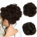 RUWISS Claw Clip Messy Bun Hair Piece Real Human Hair Buns Wavy Curly Chignon Hair Bun Extensions Hair Buns Claw Clip Tousled Updo Ponytail Hairpieces for WomenDark Brown (40g)