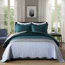 Travan 3-Piece Queen Quilt Set Quilted Bedspread Oversized Microfiber Soft Lightweight Bedding Set with Shams for All Season, Blue Ocean, Queen Size