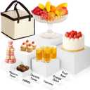 DomeStar 6PCS White Acrylic Buffet Risers with Mini Sign, Food Risers Dessert Table Display Set for Buffet Table Party Catering Cupcake Cake Jewelry, Nesting Boxes for Food Display (8" 7" 6" 5" 4" 3")