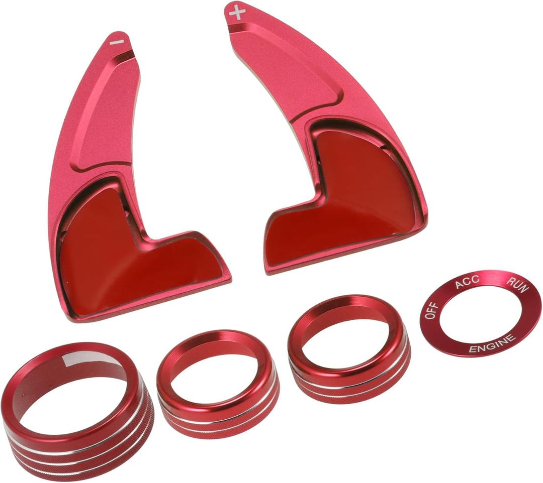 Steering Wheel Shift Paddle Extension Air Conditioning Switch Knob Cover Set for Dodge Durango Charger Challenger for Jeep Grand Cherokee Car Interior Trim Accessory Red