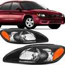 Headlights Assembly Compatible With 2000-2007 Ford Taurus Replacement Headlamp, Driver and Passenger Side, Pair Black Amber 00-07 Taurus Head Light