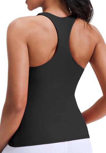 JOYSPELS Workout Tank Tops with Built in Bra, Butter Soft V Neck Athletic Yoga Tops, Racerback Gym Shirts for Women S