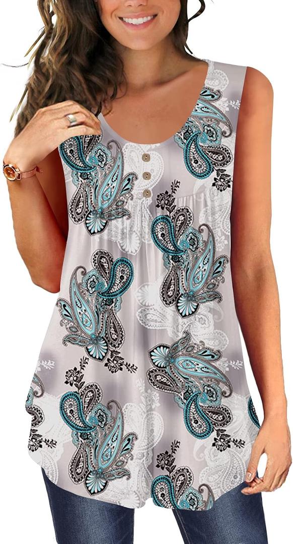 BeadChica Women's Casual Tank Tops For Leggings Sleeveless Dressy Tunics Shirts Botton Down Henley Blouses Summer (Blue, S)