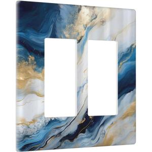 Abstract Blue Granite Luxury Watercolor Marble Texture Print 2 Gang Rocker Decora Light Switch Covers Decorative Unique Dual Outlet Covers Wall Plate Electrical Faceplate Switchplate GFCI for Kitchen