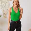 VICHYIE Tank Tops for Women Summer Sleeveless Shirts V Neck Ribbed Slim Fitted Tops Cami Blouses (Green, XS)