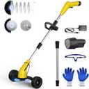 Aokia Weed Wacker Cordless for Lawn: Grass Mower with Roller - 2.0Ah Battery Powered for Hedge Clearance Yard Cutting Tree - String Trimmers for Garden Cutter Handyman Landscaper (Yellow)