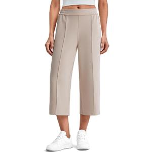 G4Free Smoofit Capri Pants for Women Wide Leg Yoga Pants High Waist Summer Travel Casual Pants with Pockets (Beige)