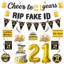 21st Birthday Decorations for Him Men,Black Gold Glitter Cheers to 21 Years Banner Triangle Flag Banner 21st Bday Hanging Swirls Number 21 Balloon Cake Topper Happy 21st Birthday Party Supplies Kit