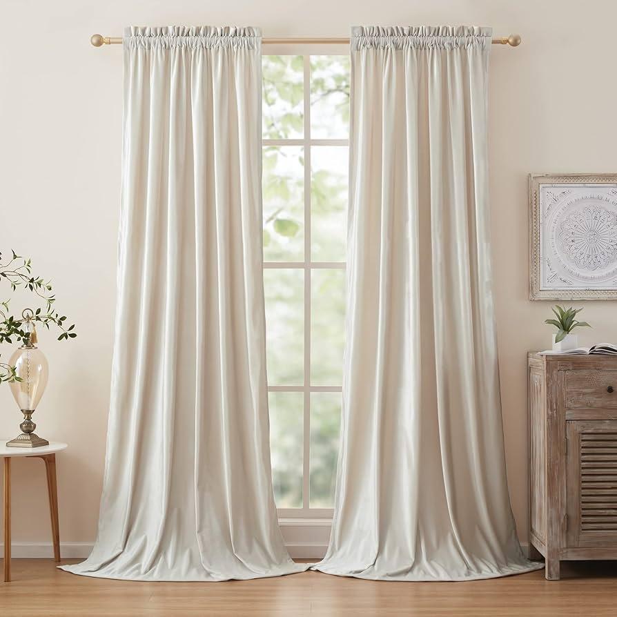 PRIMROSE Cream Curtains 108 inch for Living Room Velvet Blackout Rod Pocket Window Drapes Treatment Semi Room Darkening Ivory Decor Curtains for Bedroom Set of 2 Panels