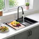30"x18"Black Kitchen Sink with Digital Display Faucet Combo Top Mount/Drop-In Single Bowl Stainless Steel Sink Multifunctional Drop In Sink Modern Workstation Waterfall Sink, 17.7"D x 30"W x 8.67"H