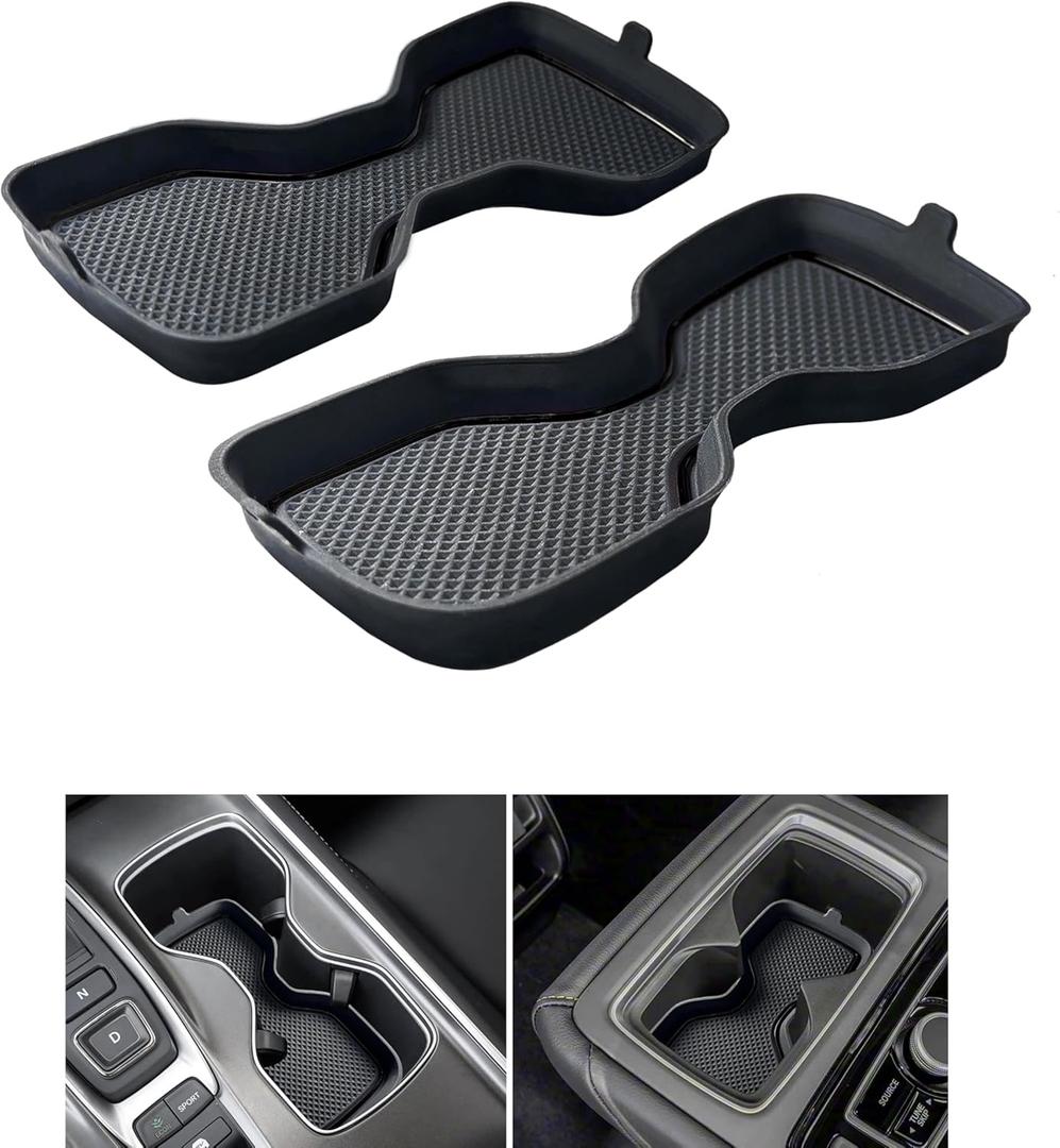 for Honda Accord Accessories 2022 2021 2020 2019 2018 3D Cup Holder Inserts Coaster Center Console Liner Cup Holder Protector Mats Silicone Non-Slip Interior Decoration Pad for Accord 2Pcs (Black)