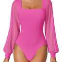 Avidlove Sexy Bodysuits for Women Square Neck Mesh Long Sleeve Body Suits with Snap Crotch Y2k 2025 XL