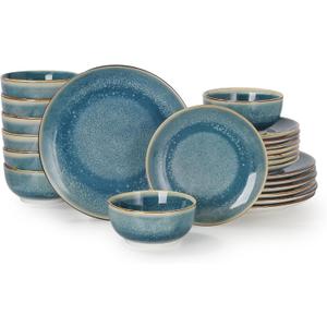 Sweejar 24 Piece Dinnerware Sets for 8, Porcelain Plates and Bowls Set for Kitchen, Housewaring Gift, Chip and Scratch Resistant, Easy Cleaning Dishes Set, Stack Compactly Dishware, Blue