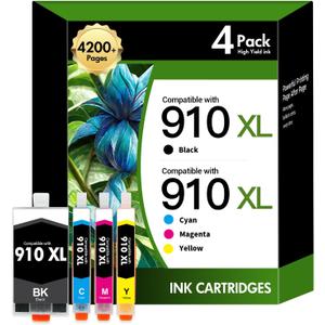 910 910XL 8020 Ink Cartridges Black and Color Combo Pack for HP Printers | Compatible for HP910XL Ink Cartridges for Printer Office Jet Pro 8010 8025 8030 8035 8028 8022 8018 Series (4 Pack Multipack)