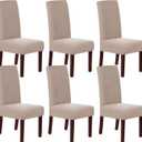 H.VERSAILTEX Stretch Dining Chair Covers Set of 6 Chair Covers for Dining Room Parsons Chair Slipcover Chair Protectors Covers Dining, Feature Textured Checked Jacquard Fabric, Sand