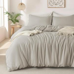MILDLY Super Soft Duvet Cover - 100% Washed Microfiber Linen Grey Comforter Cover Set 3 Pieces with Zipper Closure & Corner Ties (No Comforter) (Queen(90"x90"))