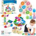 Aliex 4 in 1 Montessori Dinosaur Toys 12+ Months Boys Girls, Wooden Blocks Stacking Balance Toys Stick Color Sorting Egg Puzzles Matching Game,Preschool Education Learning Gift for Toddlers 1 2 3 4 (Large)