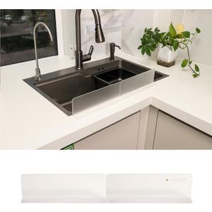 Handwashing Basin Area Splash Guard - Household Acrylic Self-Adhesive Countertop Panel Transparent Acrylic (Frosted) Bathroom Perimeter Water Barrier (10.2x1.2x3.3 in) (2Pack)