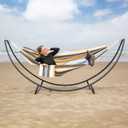 SUNCREAT Portable Large Hammock with Stand, Two Person Hammock with Stand Included, Patent Pending, Coffee White