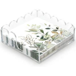 Thick Acrylic Napkin Holder for Table, Guest Disposable Hand Towel Holder Scalloped Tray for Paper Napkins, Clear Paper Towel Holders for Bathroom, Cocktail, Kitchen, Party (6.9×6.9×2.45 in)