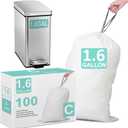 1.6 Gallon Code C 100 Count Heavy Duty Trash Bags 10-12 Liter with Reinforced Drawstring Compatible with simplehuman Code C White Garbage Liners Leak-Proof Tear Resistant
