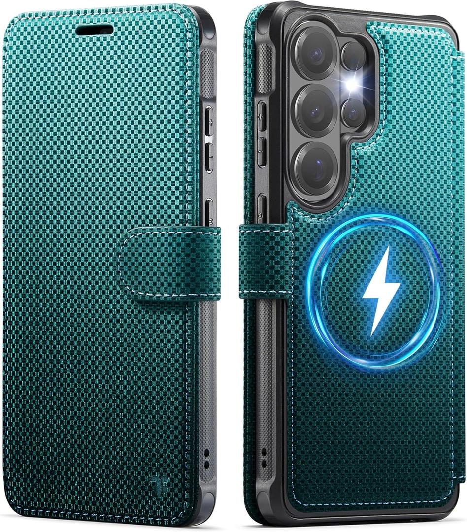 for Samsung Galaxy S26 Ultra Wallet Case Compatible with Magsafe, Magnetic RFID Blocking Card Holder Women Men Shockproof Wallet Phone Cover for Galaxy S26 Ultra 6.9", Bluish Green
